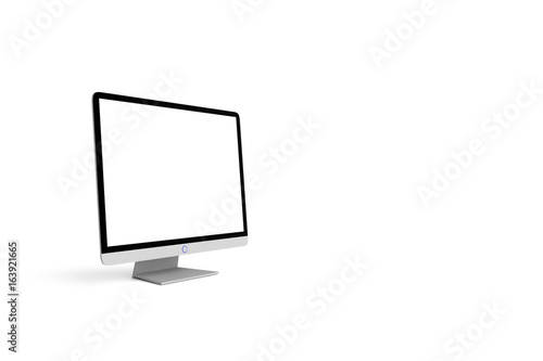 3d render, 3d illustration, lcd monitor with blank display. Three quarters view.