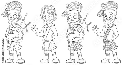 Cartoon scottish with bagpipe character vector set