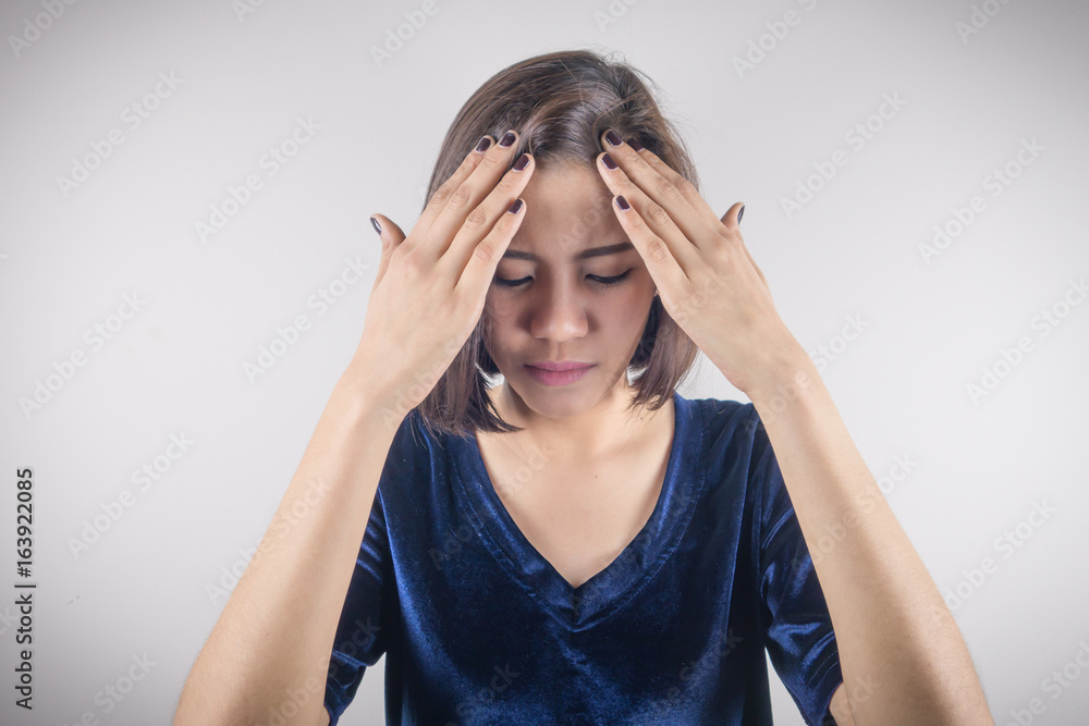young asian woman headache, migraine, pain, stress, insomnia. Healthcare, Medical and sickness concept young asian woman headache, migraine, pain, stress, insomnia. Healthcare, Medical and sickness concept