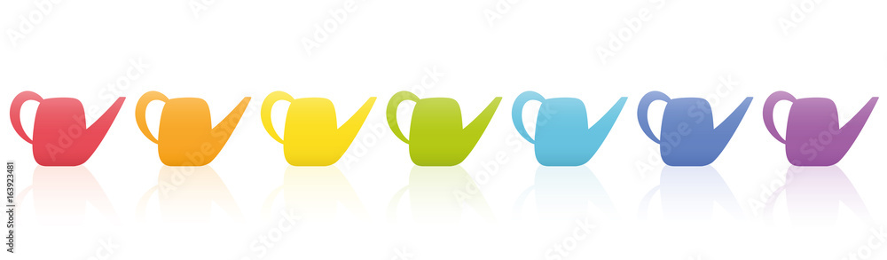 Watering cans - rainbow color collection - seven different items. Isolated vector illustration on white background. Watering cans - rainbow color collection - seven different items. Isolated vector illustration on white background.