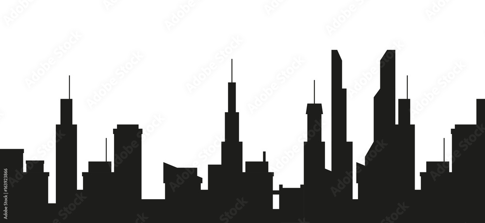 City silhouette on white background.