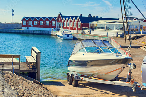 Dive boat on water in sunny weather