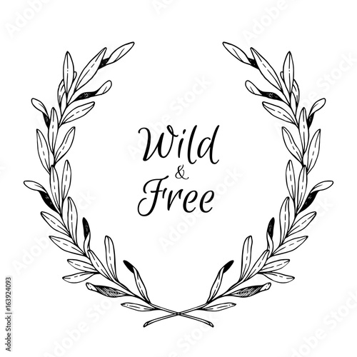 Hand drawn vector illustration. Vintage decorative laurel wreath. Tribal design elements. Perfect for invitations, greeting cards, blogs, prints and more.