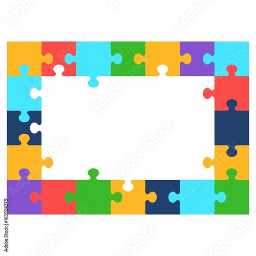 Color puzzles frame. Flat vector cartoon illustration. Objects isolated on a white background.