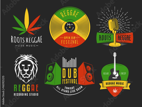 Reggae logos. Vector badges for reggae festival, radio station or ... Vintage Music Logos