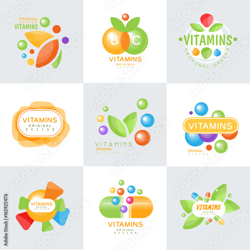 Vitamins logo set of colorful vector Illustrations