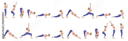 Sun salutation. Surya namaskara B. Yoga sequence.