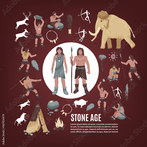 Stone Age People Icons Set