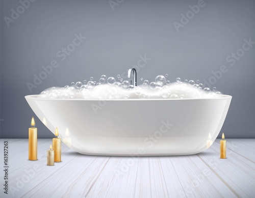 Bathtub With Foam 3D Illustration