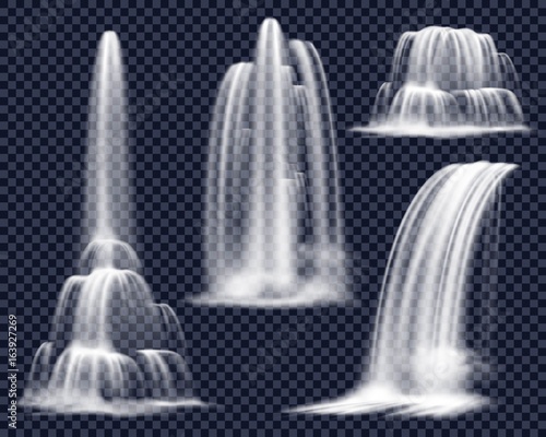Fototapeta Naklejka Na Ścianę i Meble -  Realistic Waterfalls On Transparent Background Set