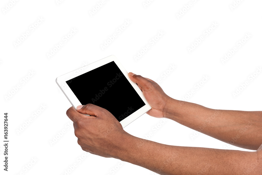 Holding and pointing to blank screen on tablet Holding and pointing to blank screen on tablet