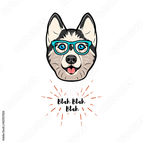 cute husky dog in a geek glasses illustration isolated on white