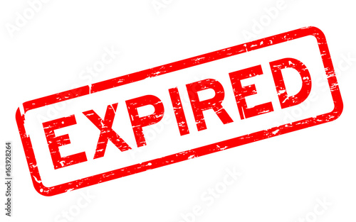 Grunge red expired square rubber seal stamp on white background
