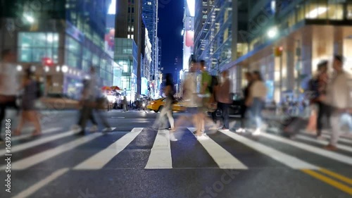 Traffic Transportation Scenery of People and Cars Commuting in New York City at Night Lights