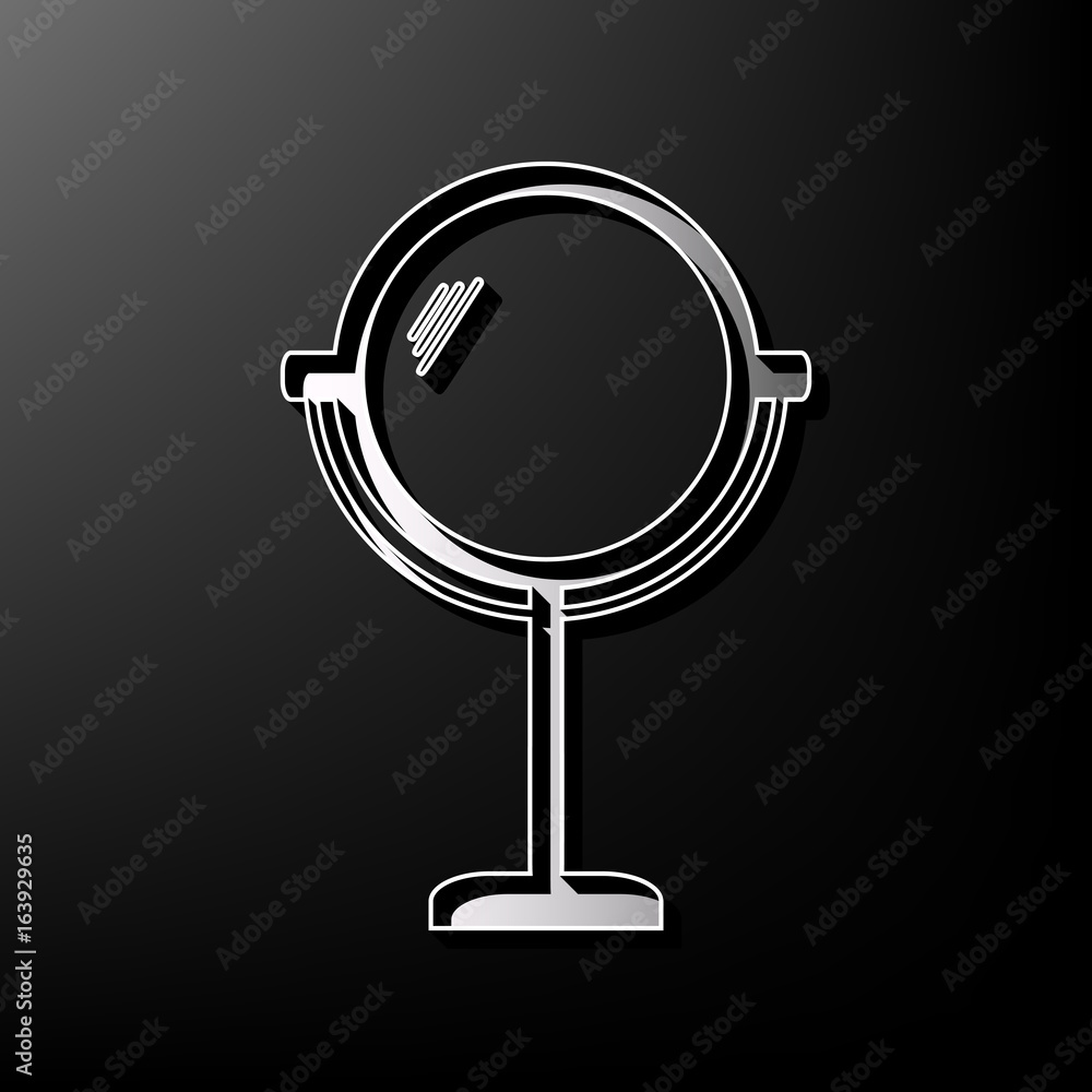 Mirror sign illustration. Vector. Gray 3d printed icon on black background. Mirror sign illustration. Vector. Gray 3d printed icon on black background.