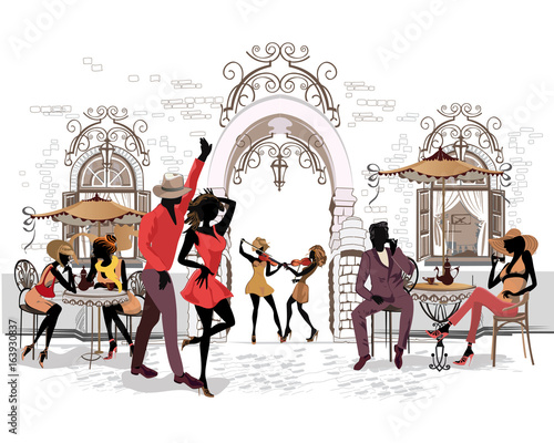 Romantic couple in passionate Latin American dances. Salsa festival. Hand drawn poster background.