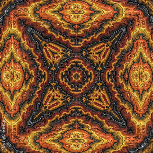 3d illustration - abstrakt fraktal symmetrisch orange schwarz