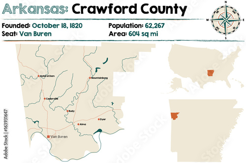 Large and detailed map of Crawford County in Arkansas