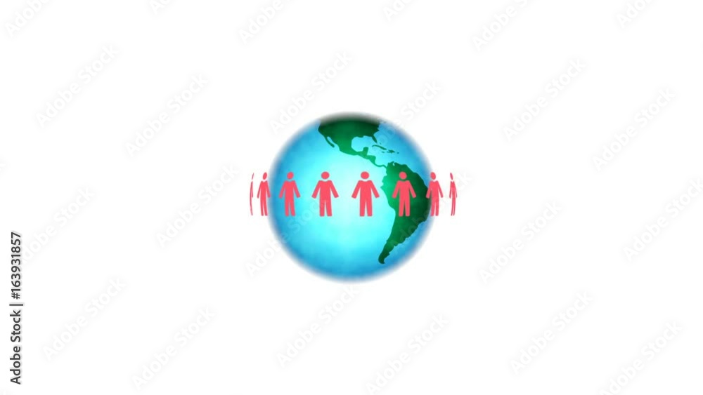 Looped motion video of people circling around globe Looped motion video of people circling around globe
