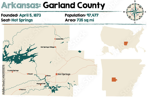 Large and detailed map of Garland County in Arkansas