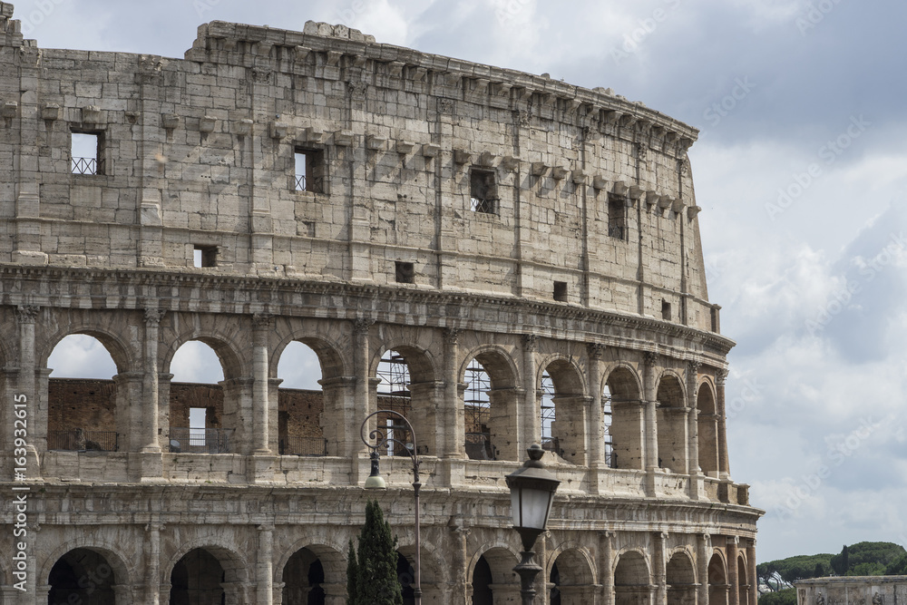 Detail of Colosseum. World famous landmark in Rome. Italy. June