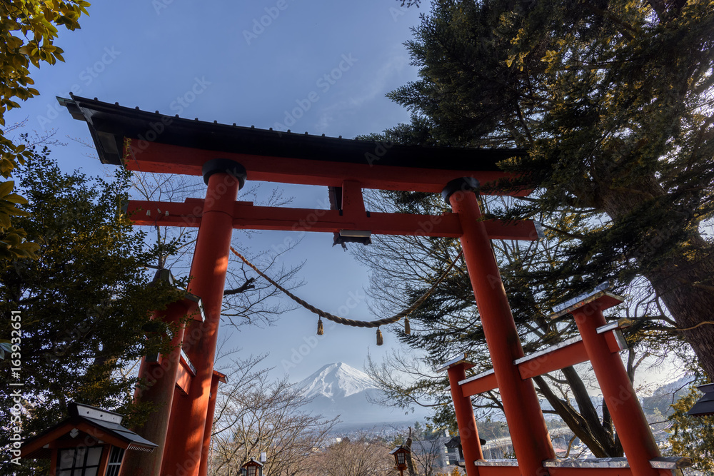 View of Mt. Fuji  at  Motosuko lake, Japan.