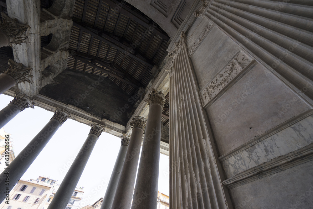 Dome of the Pantheon. Close view thru walls and columns. Pantheo