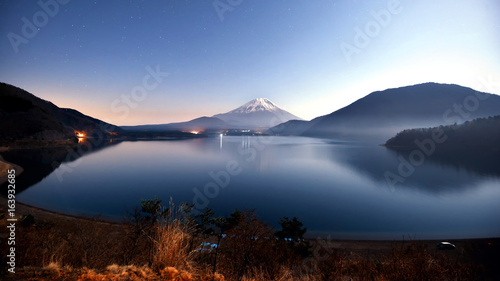 View of Mt. Fuji at Motosuko lake, Japan.