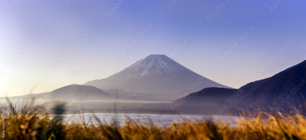 View of Mt. Fuji  at  Motosuko lake, Japan. Mt. Fuji is commonly called as Fuji-San, Fujisan, Fuji mountain. Fuji mountain is one of the well known symbol of Japan.
