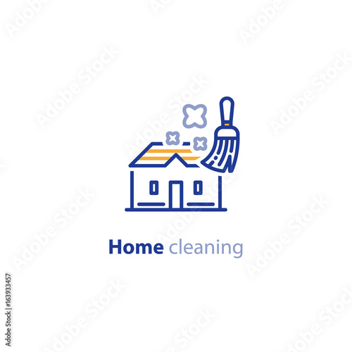 Household and home cleaning services, broom and dust icon