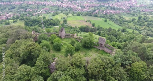 Saschiz fortress from above aerial view footage photo