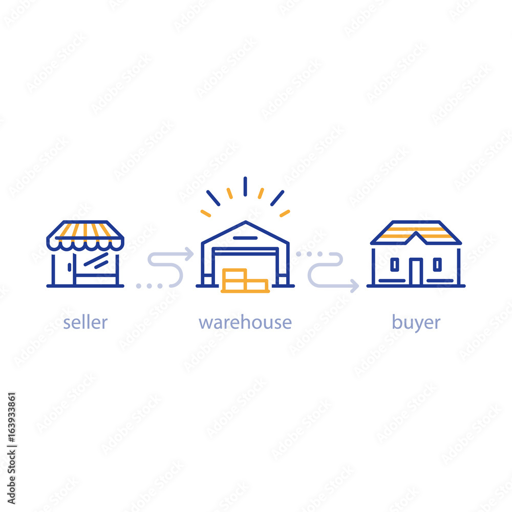 Distribution services, warehouse and transportation, icon set