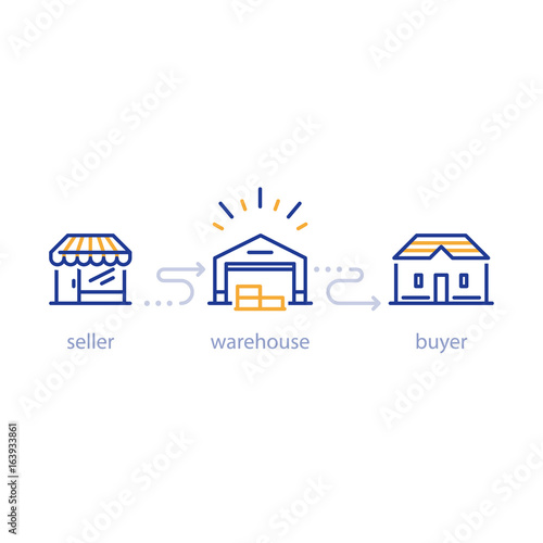 Distribution services, warehouse and transportation, icon set