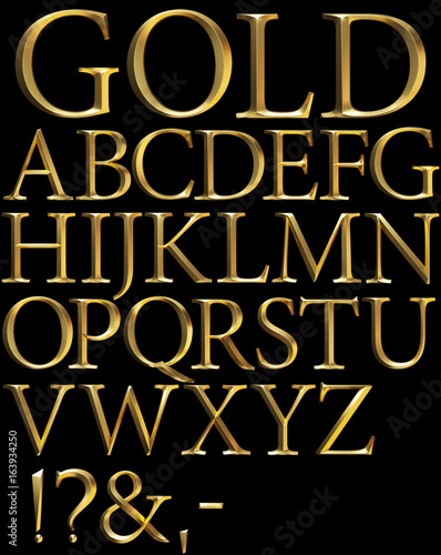 gold beveled 3d alphabet on black