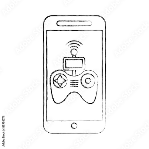 smartphone with Drone remote control app vector illustration design