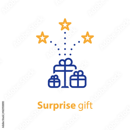 Group of gifts, award and celebration, receive present