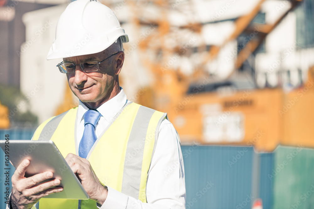Construction manager controlling building site and tablet device Construction manager controlling building site and tablet device