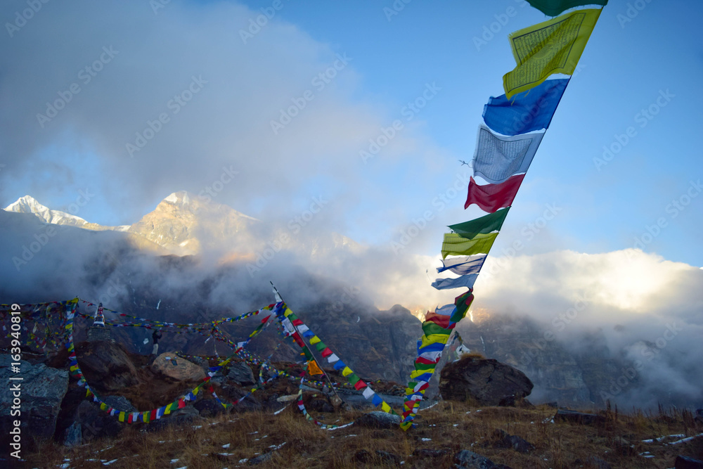 Snow-covered mountain from ABC base camp, himalaya, Nepal Stock Photo ...