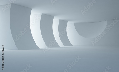 Abstract interior design of modern white showroom with empty floor and concrete wall background - Stage 3d rendering