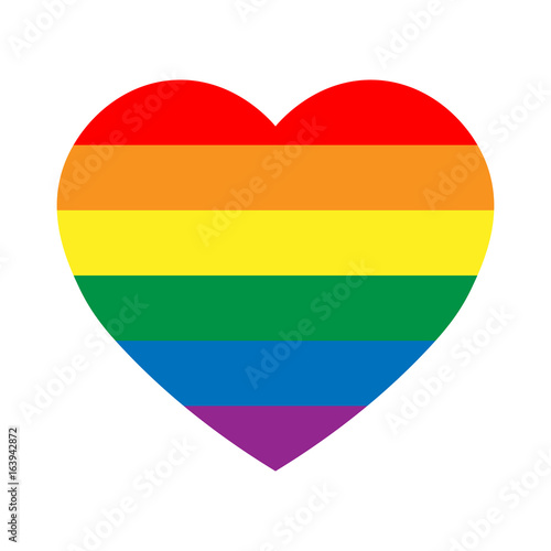 LGBT rainbow pride flag in a shape of heart. Lesbian, gay, bisexual, and transgender stylish design element. Simple flat vector illustration.