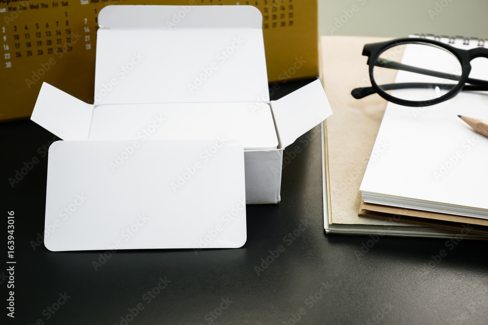 Blank corporate identity business card package on worker table for design Blank corporate identity business card package on worker table for design