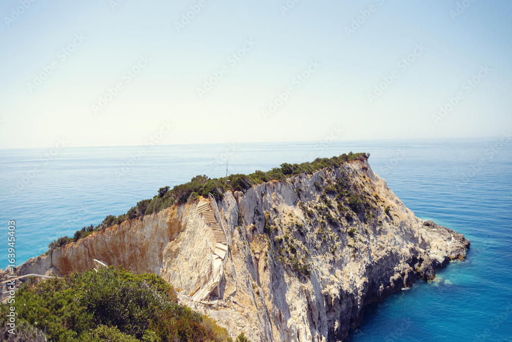 Beautiful cliff rock on Porto Katsiki beach on Lefkada
