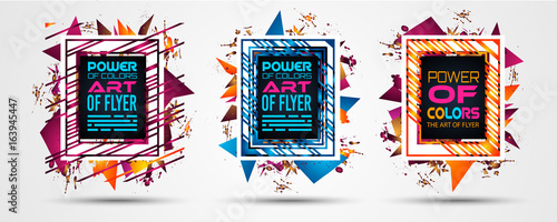 Futuristic Frame Art Design with Abstract shapes and drops of colors