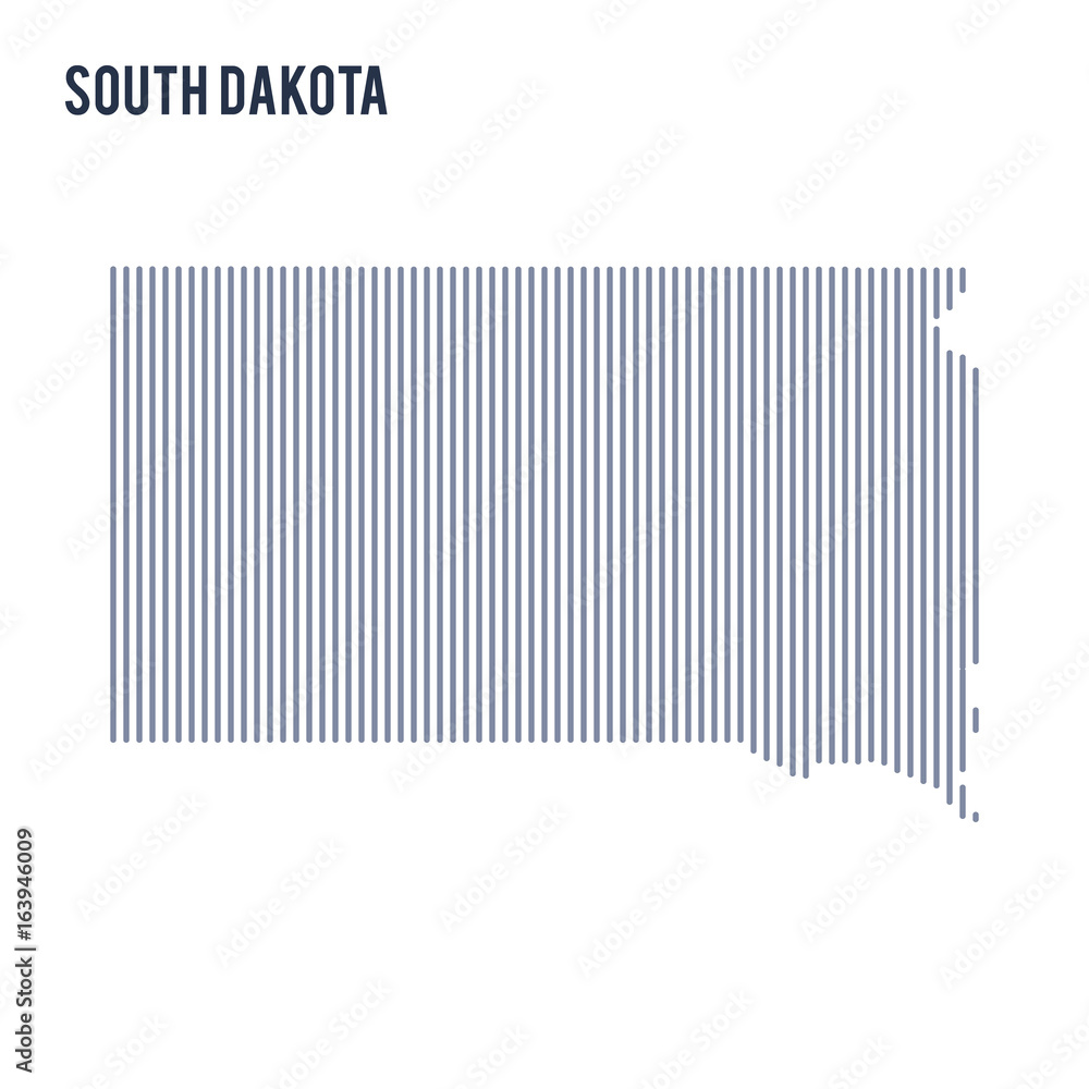 Vector abstract hatched map of State of South Dakota with vertical lines isolated on a white background.
