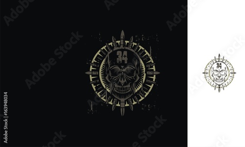 Skull, bullet, hardcore, metal, emblem symbol icon vector logo