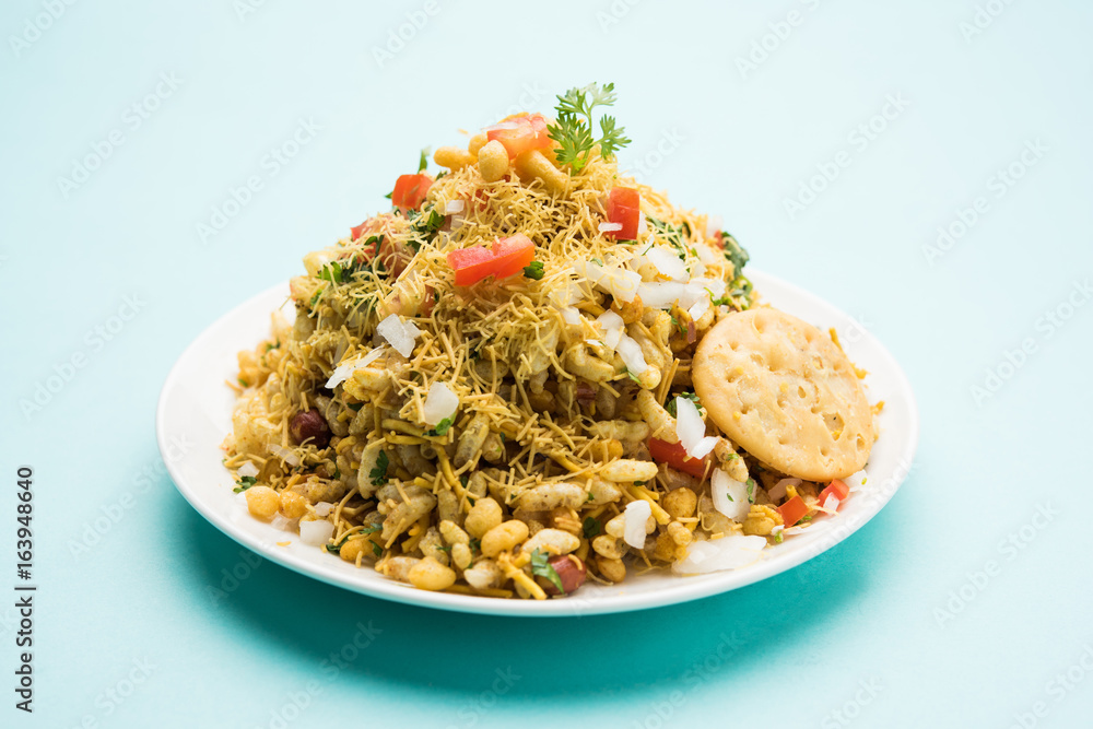 Bhel Puri Popular Mumbai street food served with coriander and