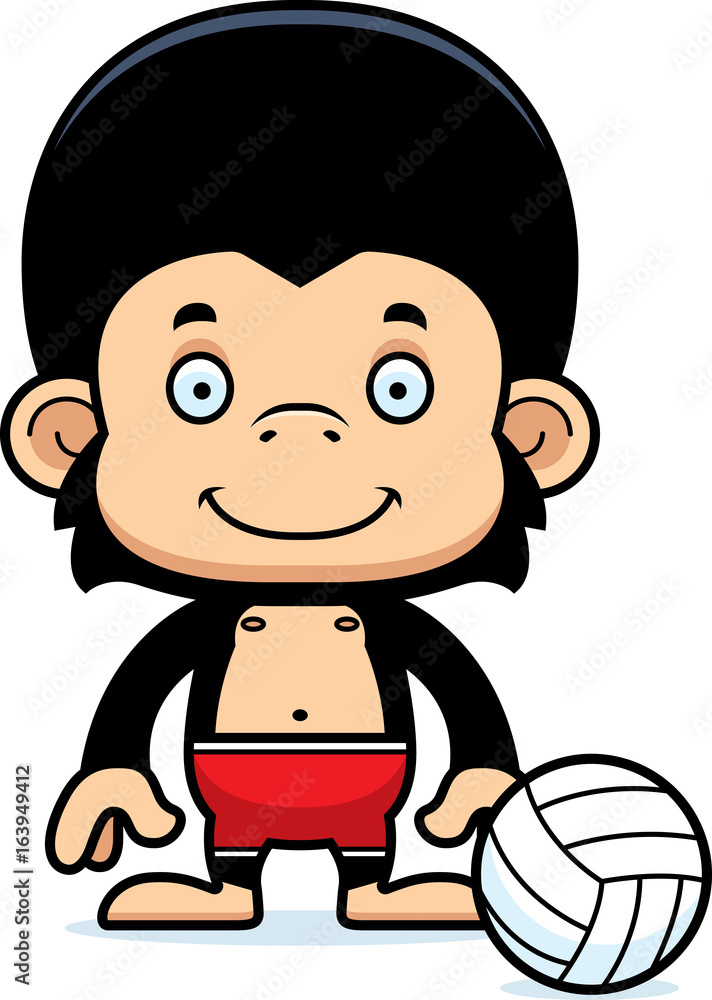 Cartoon Smiling Beach Volleyball Player Chimpanzee