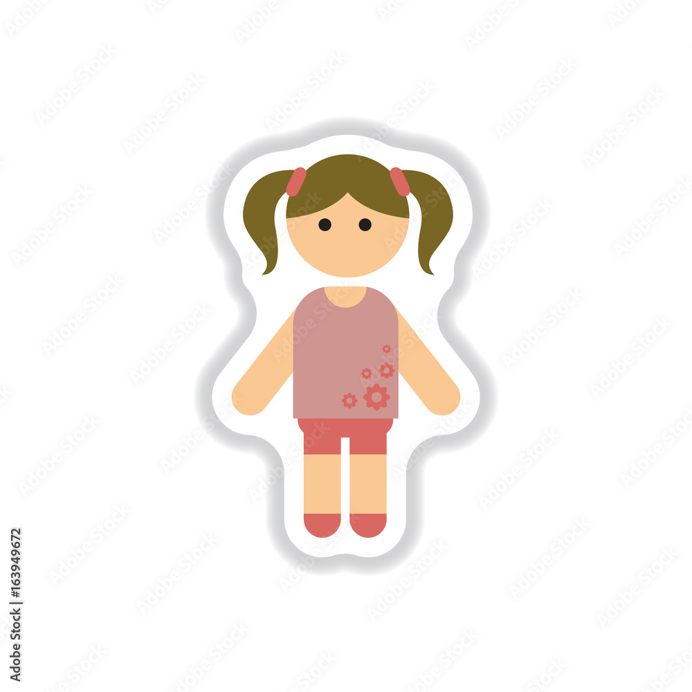 Vector illustration in paper sticker style little girl Vector illustration in paper sticker style little girl