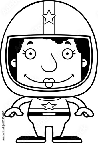 Cartoon Smiling Race Car Driver Woman