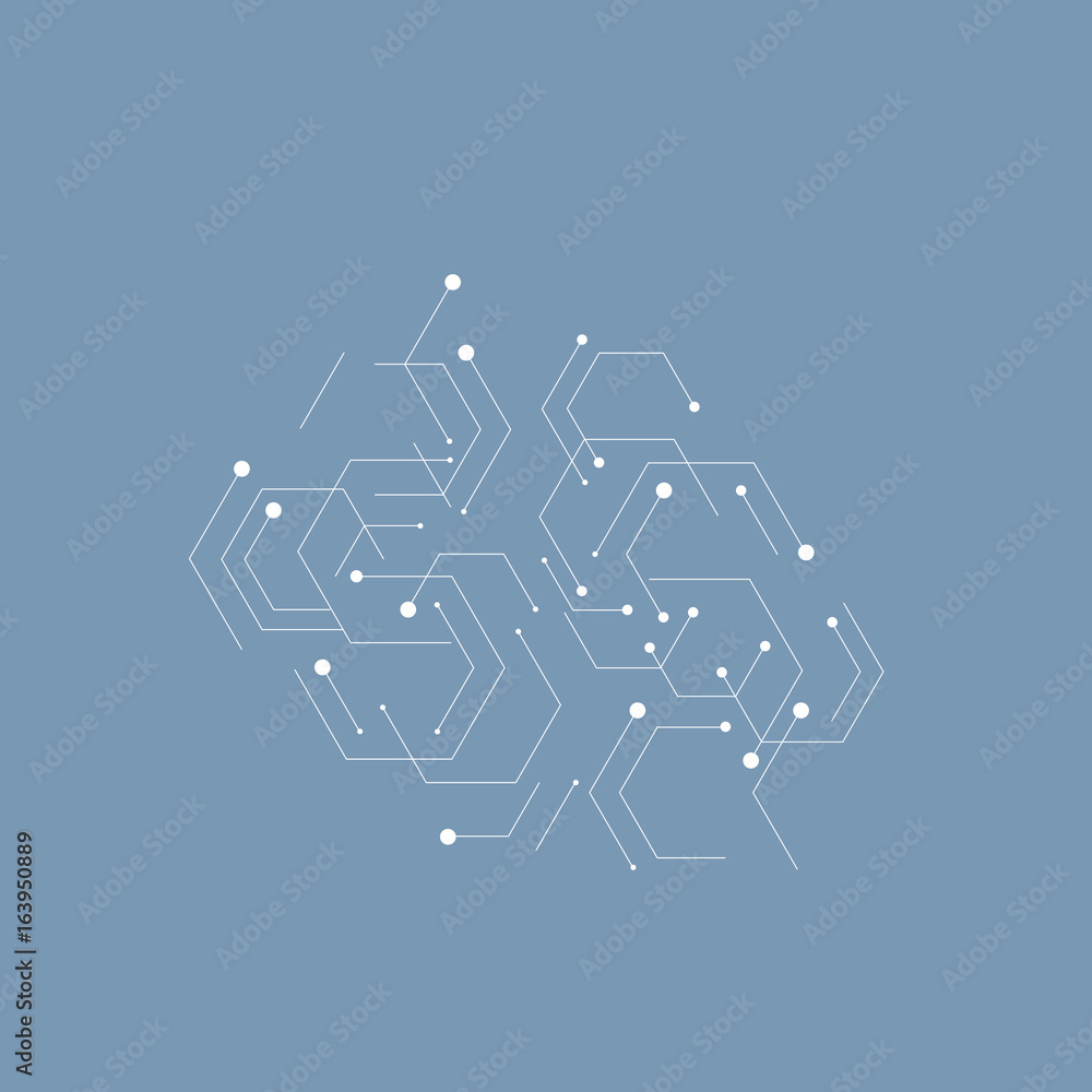 Vector abstract background with molecule structure, hexagons pattern. Science, combination of elements, social activity, new technologies and laboratory research